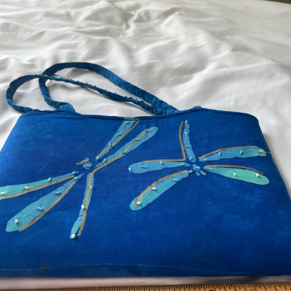 Vintage Dragonfly Beaded Blue Batik Handbag Purse NEW